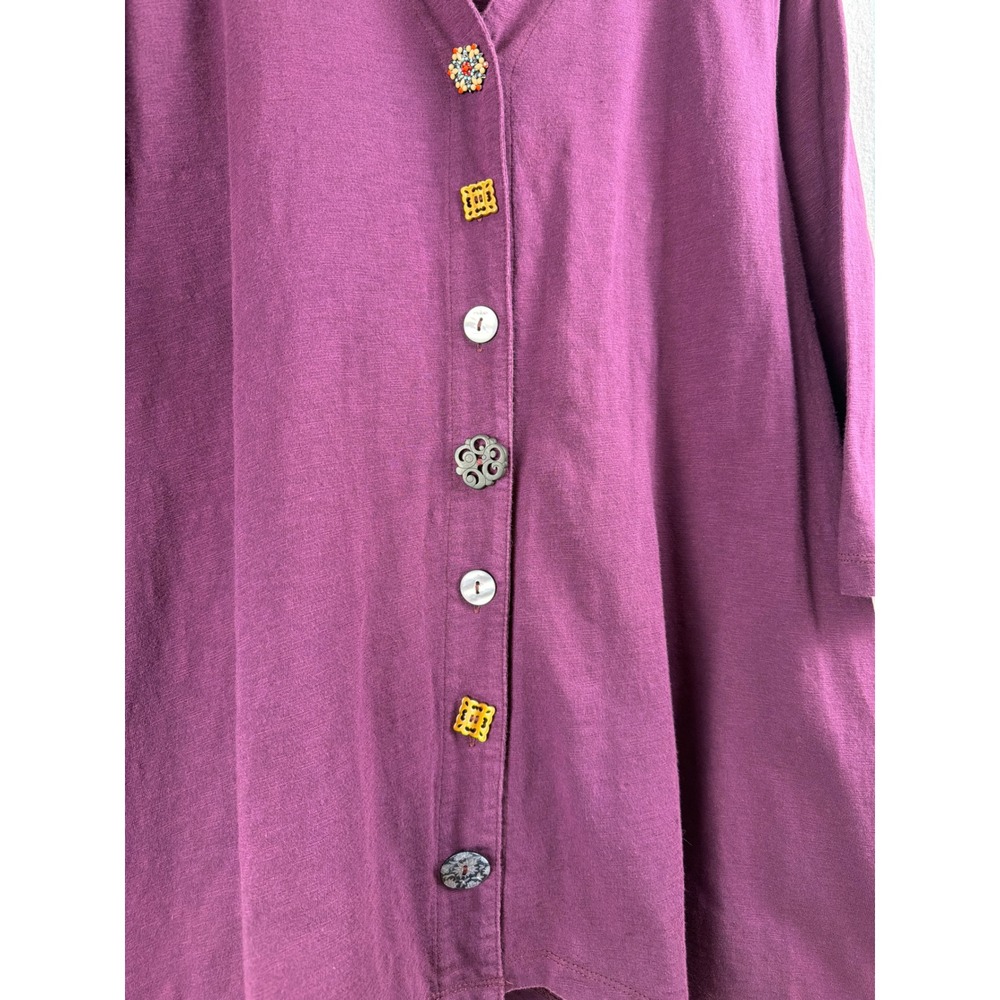Soft Surroundings Danielle Button 3/4 Sleeve Tunic Plum Purple Sharkbite Sz L - Picture 4 of 8